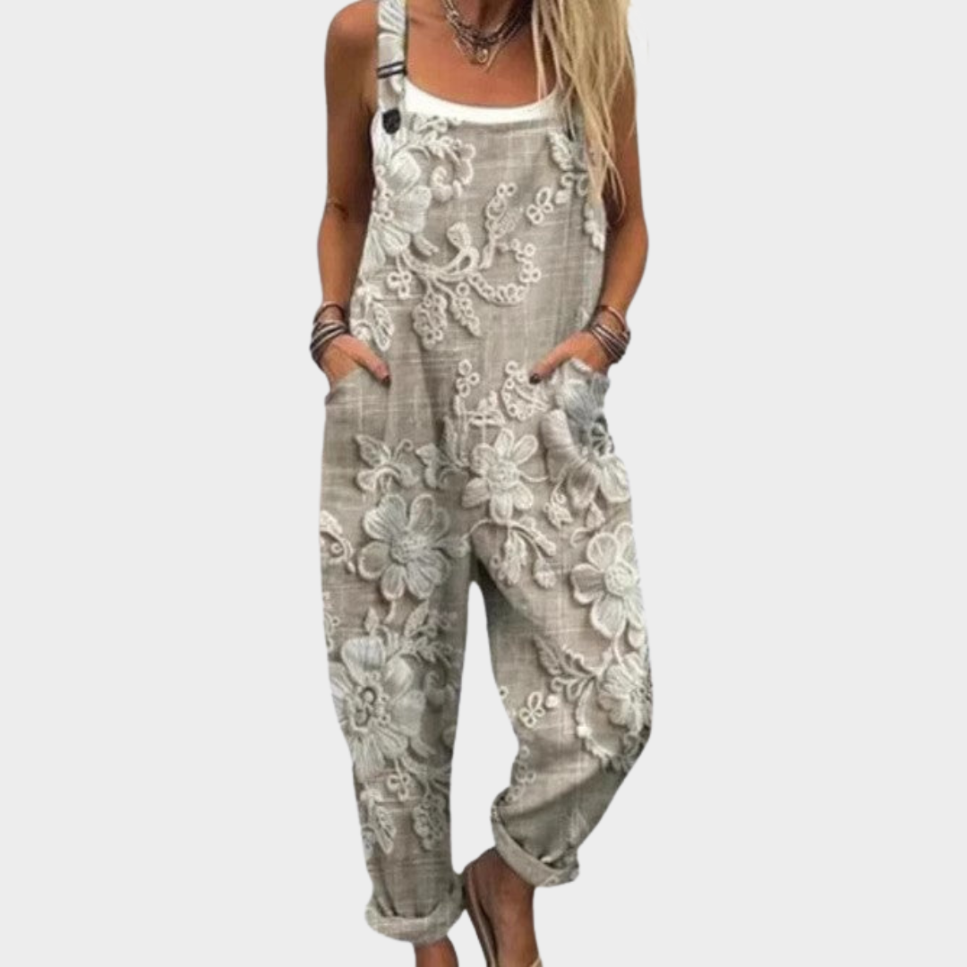 Peto floral beige y gris