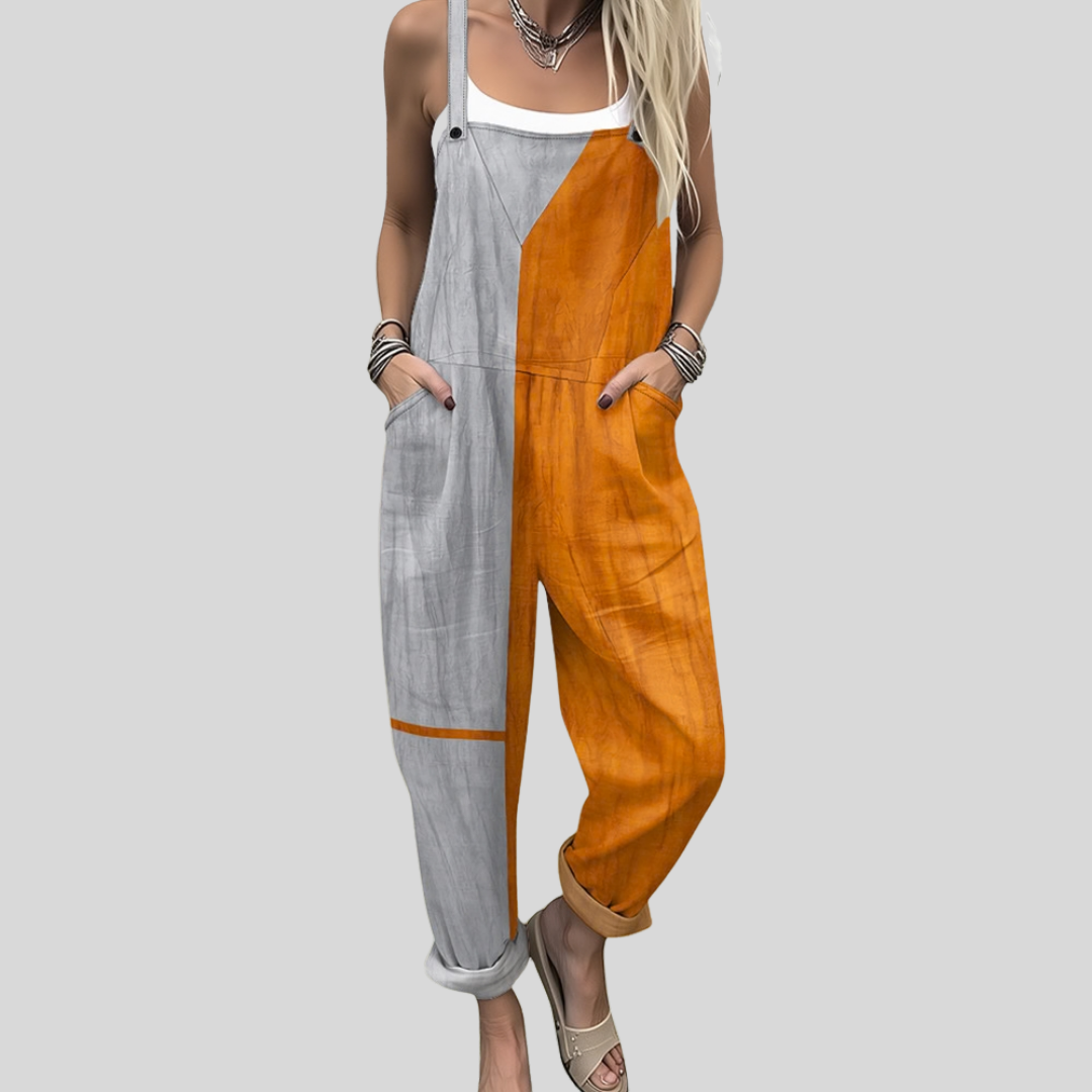 Peto color block gris y naranja