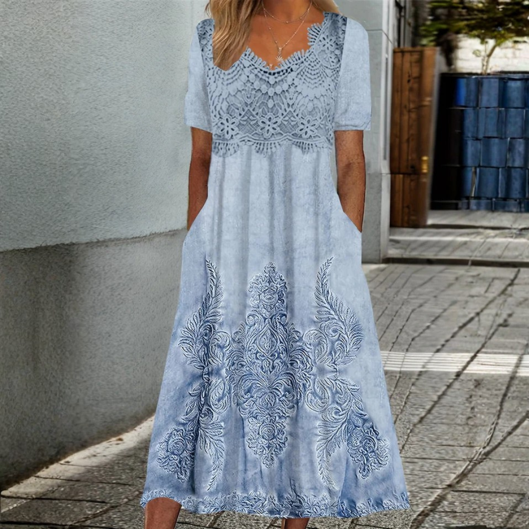 INDIGO | MIDI VESTIDO ELEGANTE CON ESTAMPADO FLORAL