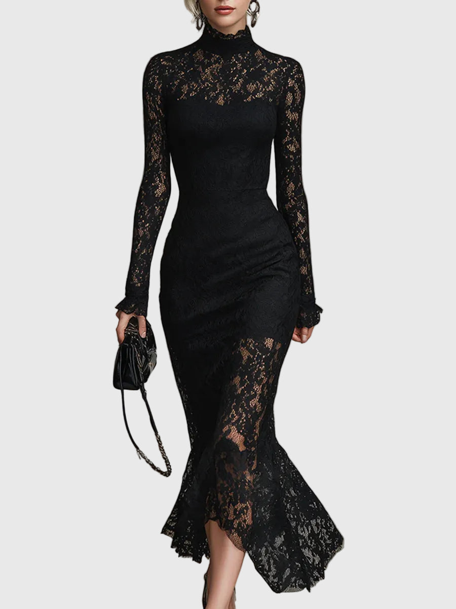 Monica | Maxivestido Elegante con Falda de Encaje Evasé