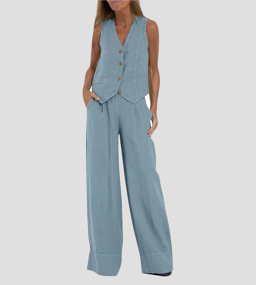 Aira - Conjunto de Chaleco con Botones y Pantalón Ancho