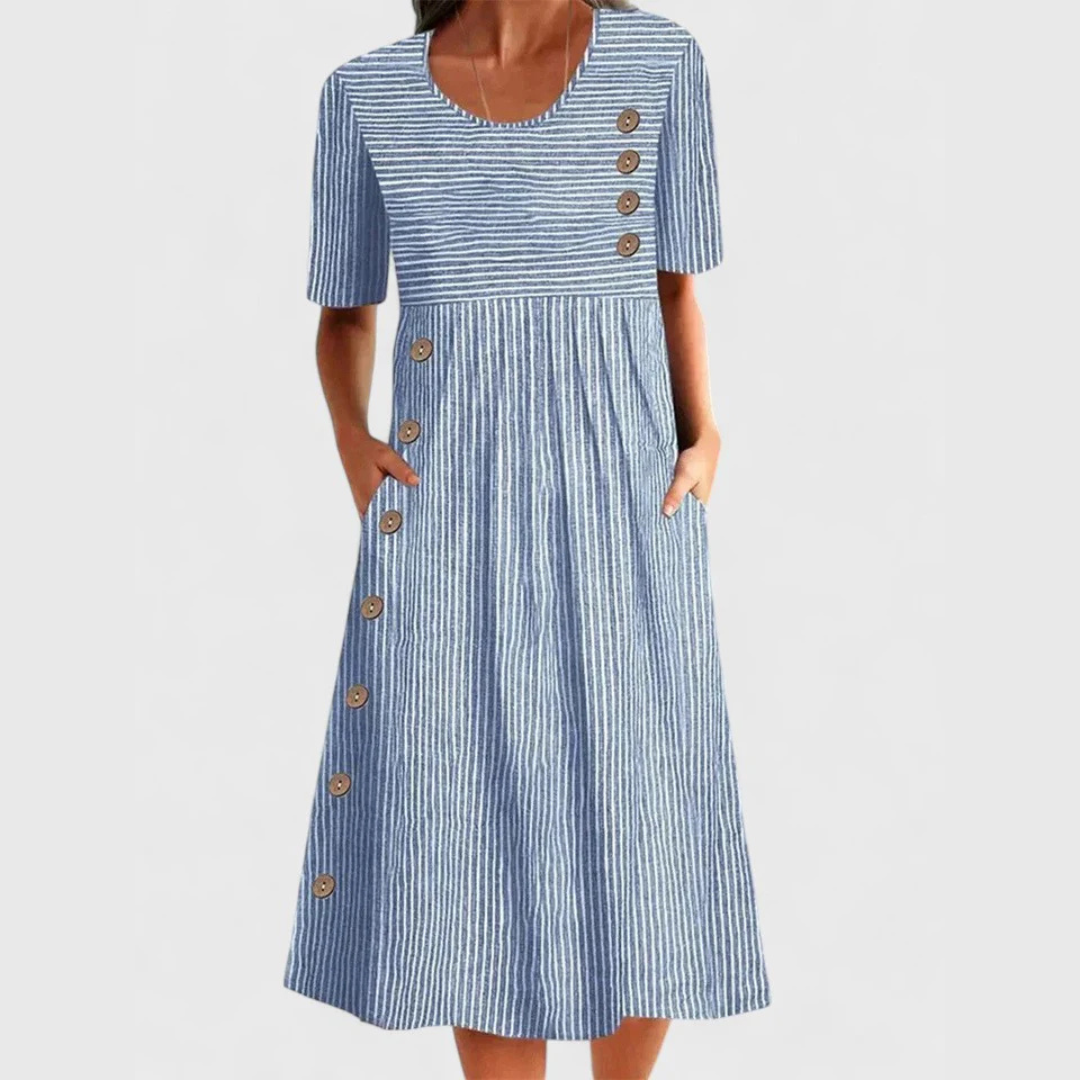 JARNA | VESTIDO DE RAYAS LARGO MIDI